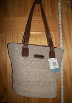 Jaclyn Smith Crochet Super Tote Shoulder Bag Purse Umbrella Beige 2-Hand... - £18.69 GBP