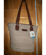 Jaclyn Smith Crochet Super Tote Shoulder Bag Purse Umbrella Beige 2-Hand... - $23.74