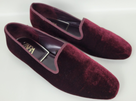 Zara Womens Burgundy Velvet Low Heel Loafers Shoes EU 40 US 9 - £31.75 GBP