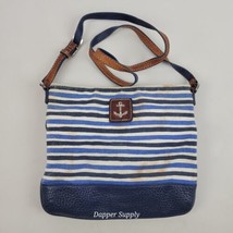 Brighton Canvas/Leather Nautical  Crossbody Bag Clutch Purse Anchor Blue -Stains - £21.81 GBP