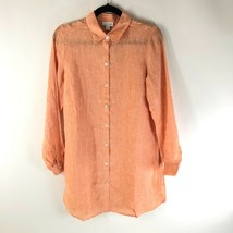 J Jill Love Linen Womens Tunic Top Button Front Side Slit Heathered Orange XS - $33.75
