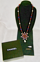VINT. 1993 CHANEL STARBURST GRIPOIX+DROP PEARL LARGE PENDANT LONG NECKLA... - $5,083.65