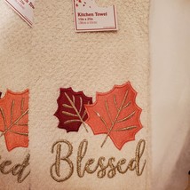 Embroidered Kitchen Towels, set of 2, Blessed, Autumn Leaves, Fall Thanksgiving image 4