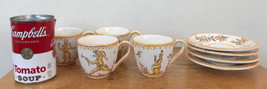 Set Lot 4 Vintage Antique French Country Mustard Yellow Floral Tea Cups ... - £39.95 GBP