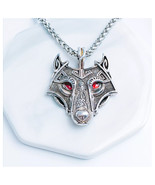 Norse Celtic Knot Wolf Head Pendant Necklace   Viking Odin Fenrir Stain... - $16.60