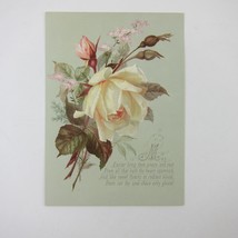 Victorian Greeting Card Easter Yellow Rose Pink Flowers Green Leaves Antique - £7.85 GBP
