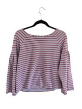 MADEWELL Womens Top Shirred-Sleeve Sailor Knit Shirt Purple Orange Striped Sz S - $11.51