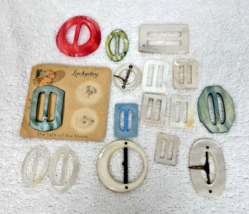 Lot 16 Antique Vintage Mother Pearl Scarf Slide Belt Buckles Blue White - $32.18