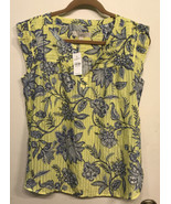 NWT Loft Wm. S Flor de Lis Jacobean Floral Sleeveless Top Ruffle Trim Yl... - $21.56
