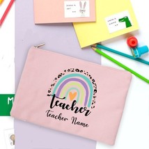 Rainbow Teacher Print Pencil Case Personalized  Custom Name Stationery Supplies  - £22.28 GBP