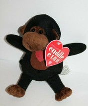 Amscan Valentine Day MONKEY 7&quot; Stuffed Black Plush Brown Face Heart Soft... - £16.17 GBP