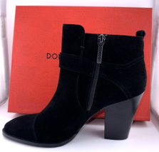 Donald Pliner Santo Suede Boots Womens 8.5M Black Zip 3.5&quot; Heel - £72.44 GBP