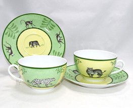 Hermes Africa Morning Cup green 2 set porcelain breakfast soup bowl - $687.33