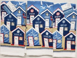 Set of 3 Same Towels (14x24&quot;) NAUTICAL, 5 SUMMER BEACH HOUSES ON THE SAN... - £11.60 GBP