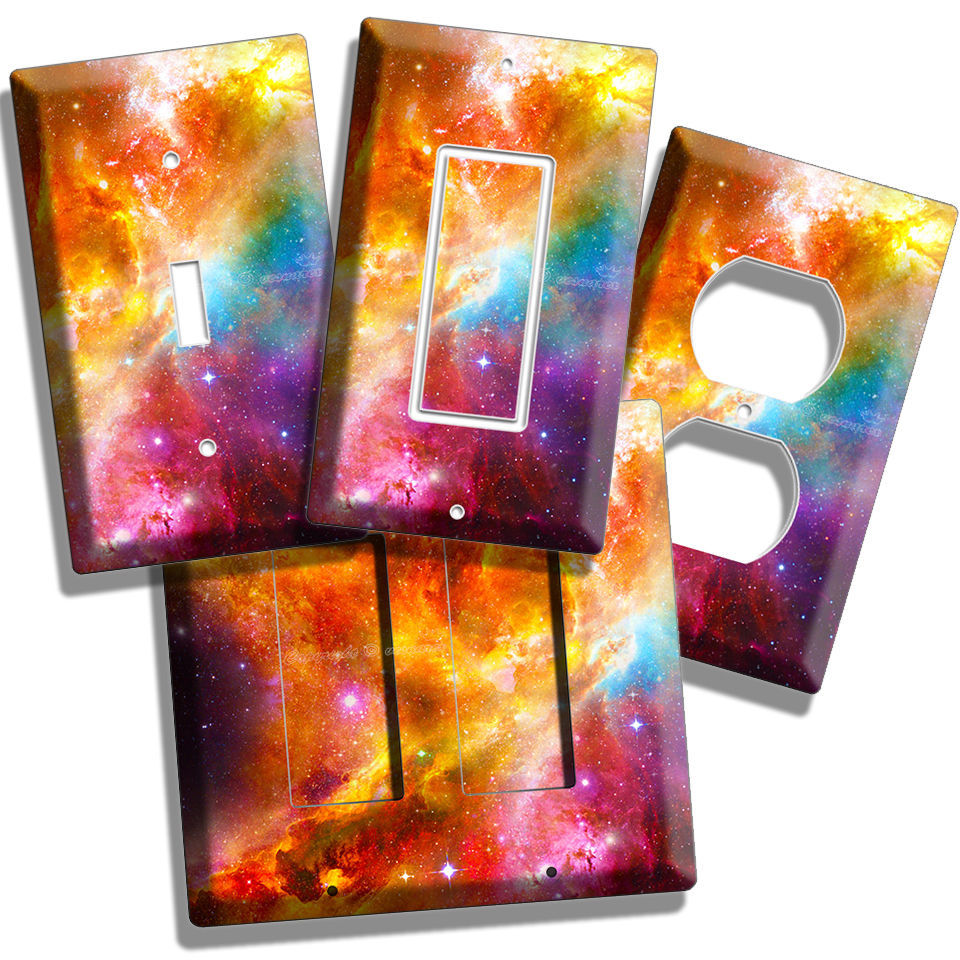 SPACE GALAXY STARS COLORFUL NEBULA CLOUD ROOM DECOR LIGHT SWITCH OUTLET PLATES