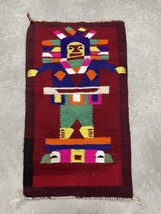 Vintage Central American Woven Rug pictorial man figure Headdress 36”x21” Aztec - £19.78 GBP