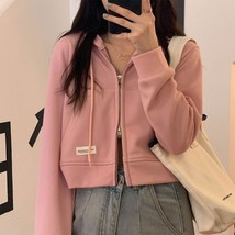 korean work Long Sleeve Hooded Sweatshirt harajuku Women Hoodies Zip Up short co - £56.21 GBP