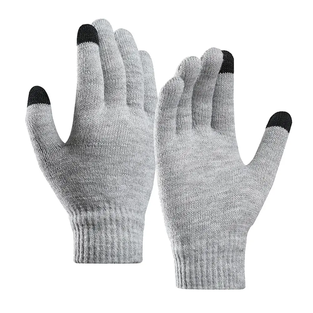 Full Finger Knitted Gloves Men Women Bike Warm Touch Screen Mittens (Grey) - £10.59 GBP