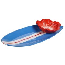 Surfboard Flower 28122 Salsa Chip &#39;N Dip Ceramic Server By the Sea Blue 18&quot; L - £32.58 GBP