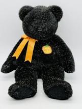 Ty Beanie Buddies Haunt Black Halloween Bear Plush Pumpkin Glitter Fur S... - $18.69