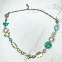 Silver Tone Butterfly Faux Turquoise Beaded Necklace - £5.51 GBP