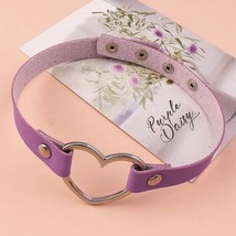 17&quot; Open Heart Purple Choker Necklace Vegan Leather Punk - £8.67 GBP