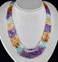 Natural Aquamarine Peridot Citrine Amethyst Square Beads 471CTS Fashion Necklace - £91.10 GBP