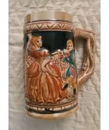 Vintage  German Beer Stein Mug Man With Flute Woman Dancing 5.5” Made in... - $16.99