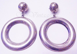 Vintage Taxco Modernist Sterling Silver &quot;O&quot; Drop Dangle Hoop Earrings, 25g - £73.13 GBP