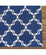 Hand Tufted Trellis Blue 9&#39; x 12&#39; Contemporary Woolen Area Rug Carpet - £630.75 GBP