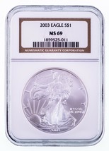 2003 Argento American Eagle Selezionato Da NGC Come MS-69 - £62.83 GBP