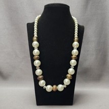 Faux Pearl Necklace 22&quot; Beaded Bronze-tone &amp; Faceted Rhinestones Beads F... - $13.37