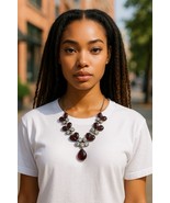 Sparkling Faux Ruby Red Cabochon And Crystal Butterfly Statement Necklac... - $279.41 MXN