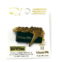 Atlanta 1996 Centennial Olympics Torch Bronze Gold Tone Green Enamel Pin VTG - £9.71 GBP