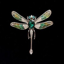 Gold Tone Dragonfly Crystal Brooch | Handmade Retro Lapel Pin Formal #1286C - $39.00
