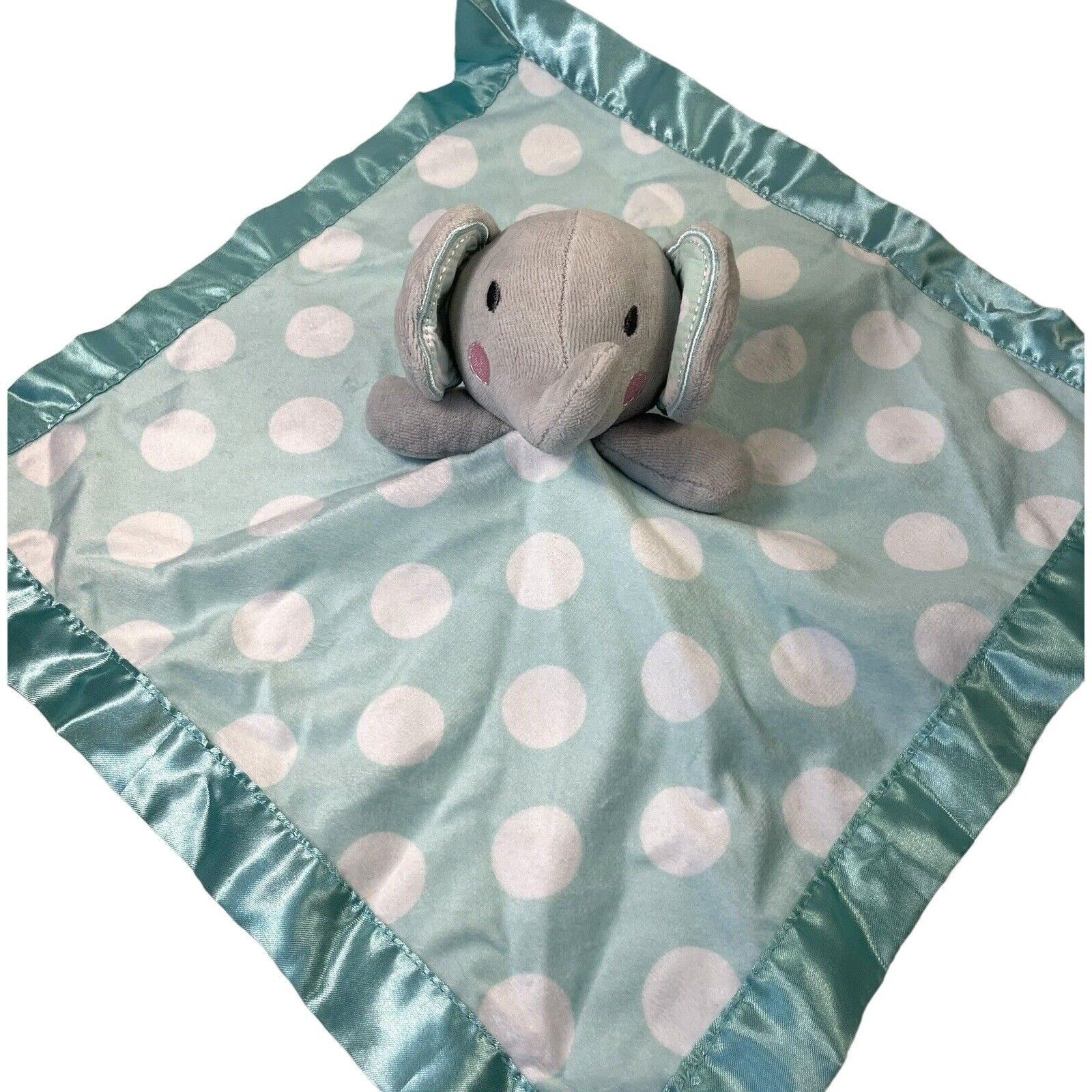 Circo Gray Elephant Lovey Satin Security Baby Blanket Teal Blue Polka Dot 2013 - $16.82