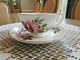 ROYAL GRAFTON BONE CHINA TEACUP AND SAUCER PINK FLOWER BROWN LEAF ENGLAND - $278.42 MXN
