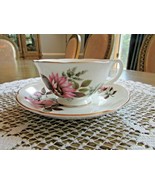 ROYAL GRAFTON BONE CHINA TEACUP AND SAUCER PINK FLOWER BROWN LEAF ENGLAND - $20.78 CAD