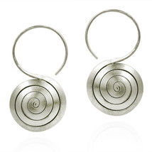 Maze Spiral Rolled Pierce Hook Hoop Hill Tribe Silver Earrings - £18.98 GBP