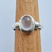925 STERLING SILVER WHITE  9x7 mm. OVAL MOONSTONE RING SIZE 7.25 AT - $50.19