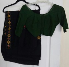 WOMENS India Dupatta With Blouse Green,Mustard, Black Diamond Wool/Silk Blend - £19.14 GBP