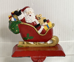 Santa In Sleigh Stocking Hanger Holder Holiday Mantle Seasonal Cast Iron - £13.37 GBP