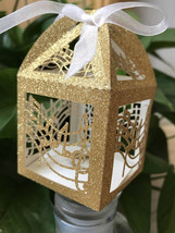 100pcs Glitter Gold Laser Cut Wedding gift boxes for Baby shower birthda... - £37.92 GBP