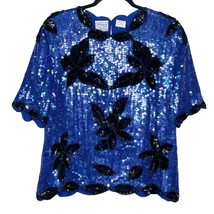 Vintage Stenay 100% silk blue &amp; black fully sequined evening wear top size large - £37.98 GBP