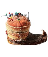 Vintage Pincushion Shoe 3-1/2&quot; Sewing Tool Leather Woven Moccasin #1 - $25.37 CAD