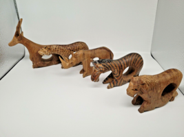 Vintage Set 5 African Animal Napkin Holder Rings Wood Antelope Leopard Rhino - £14.38 GBP