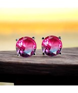 Pink Tourmaline Earrings 925 Sterling Silver 6MM Stud Earrings for Women - $40.27 CAD