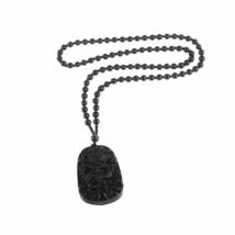 Men Natural Black Lucky Amulet Necklace Dragon Pendant Carving Obsidian - £8.90 GBP