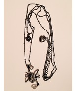 Betsy Johnson Rhinestone Spider and Rose -  2 Strand Black Ball Chain Ne... - £17.48 GBP