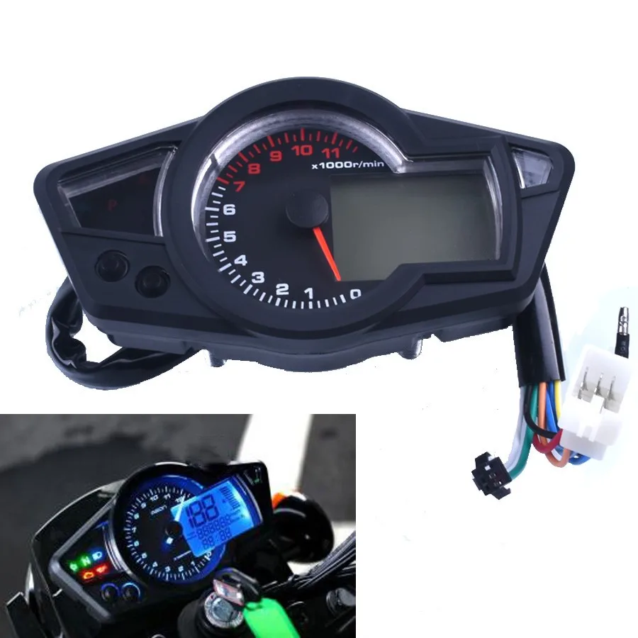 Universal 11000 rpm 12V LCD Digital Speedometer Tachometer Odometer Motorcycle - £49.19 GBP